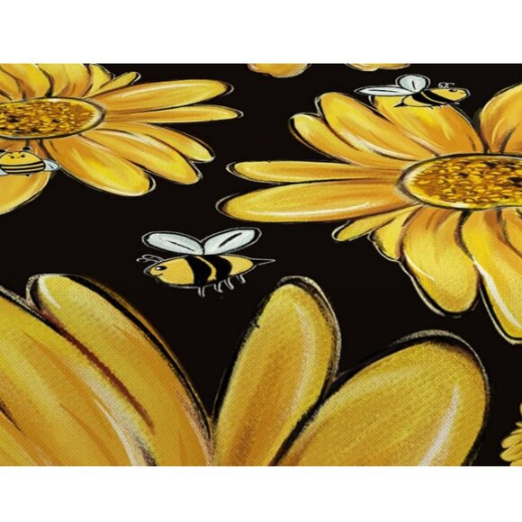 Floral Table Runner Farmhouse Cottage Decor Spring Summer Yellow Black Cloth 10' - Picture 2 of 3